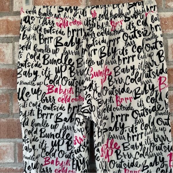 Kate Spade Flannel Pajamas Script Print Set Top Pants Women’s Small White Black - Picture 12 of 13